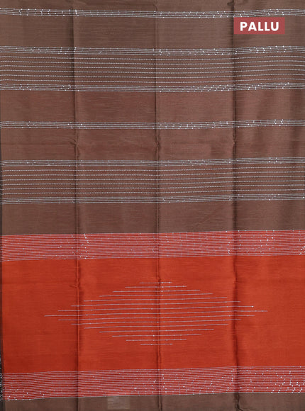 Semi dupion saree coffee brown and rust shade with allover sequin work in borderless style