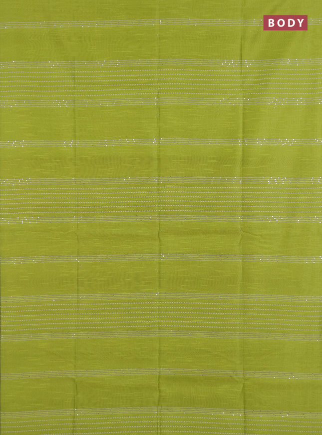 Semi dupion saree lime green and purple with allover sequin work in borderless style
