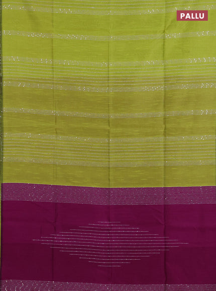 Semi dupion saree lime green and purple with allover sequin work in borderless style