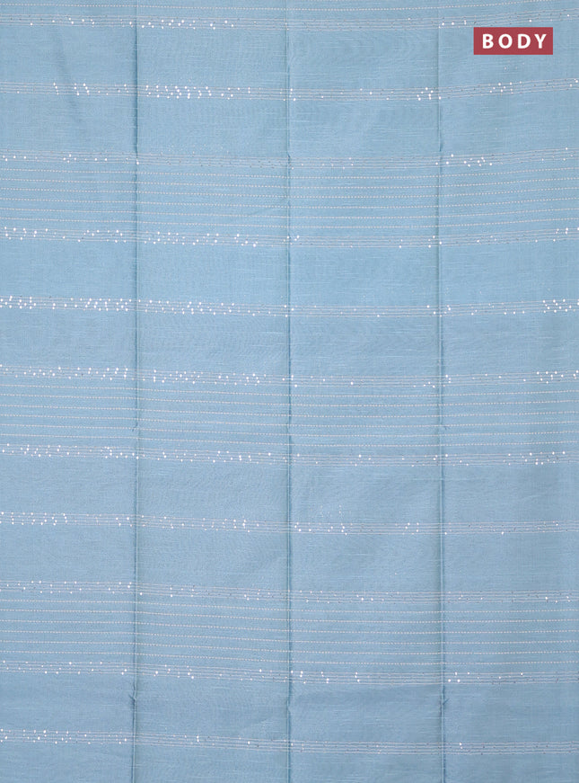 Semi dupion saree bluish grey and black with allover sequin work in borderless style