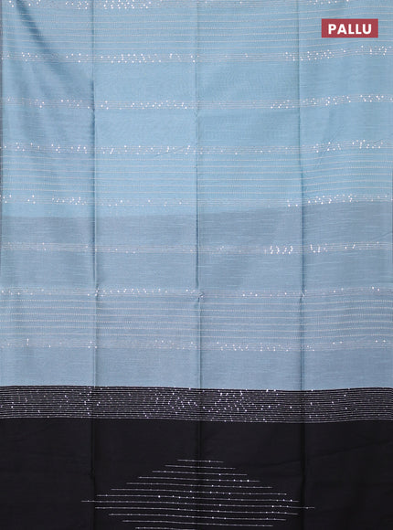 Semi dupion saree bluish grey and black with allover sequin work in borderless style