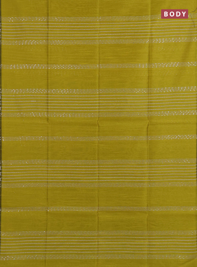 Semi dupion saree lime yellow and teal green with allover sequin work in borderless style