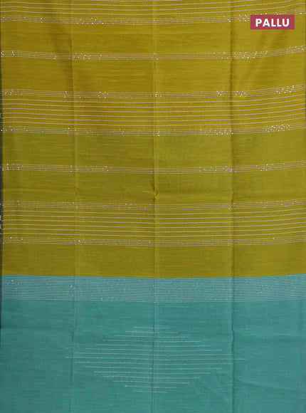 Semi dupion saree lime yellow and teal green with allover sequin work in borderless style