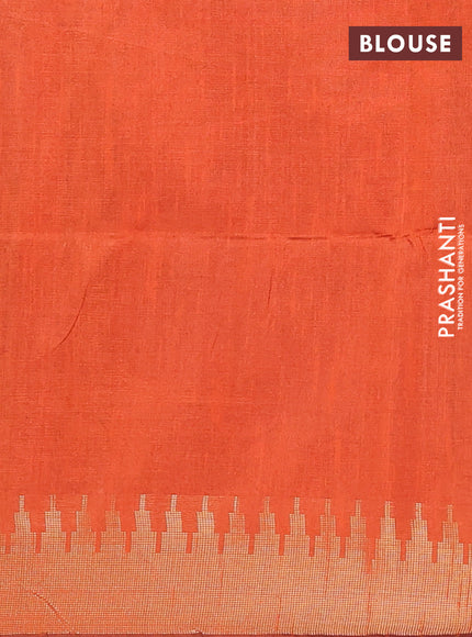 Semi dupion saree bottle green and orange with allover zari woven buttas and temple design zari woven border
