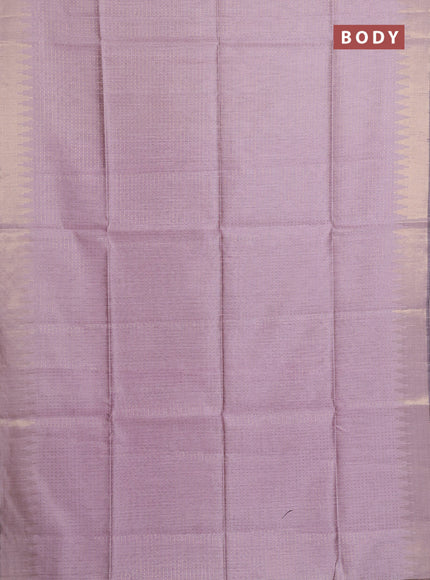 Semi dupion saree pastel pink and purple with allover zari woven buttas and temple design zari woven border