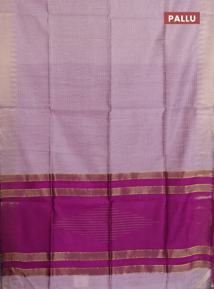 Semi dupion saree pastel pink and purple with allover zari woven buttas and temple design zari woven border