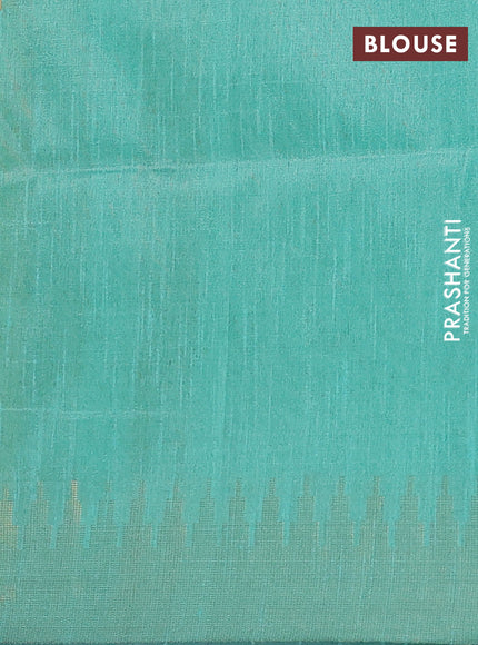 Semi dupion saree lime yellow and teal green with allover zari woven buttas and temple design zari woven border