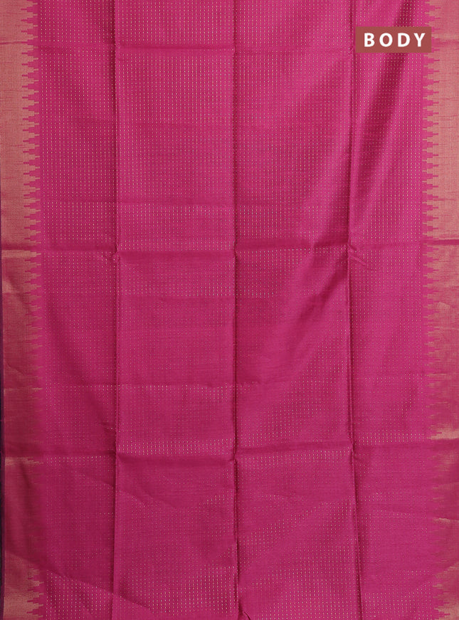 Semi dupion saree pink and navy blue with allover zari woven buttas and temple design zari woven border