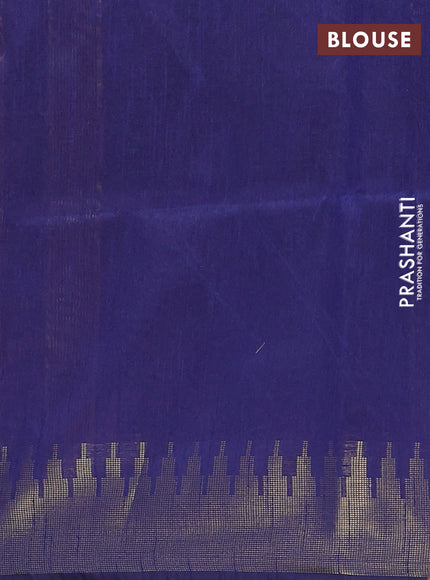 Semi dupion saree pink and navy blue with allover zari woven buttas and temple design zari woven border