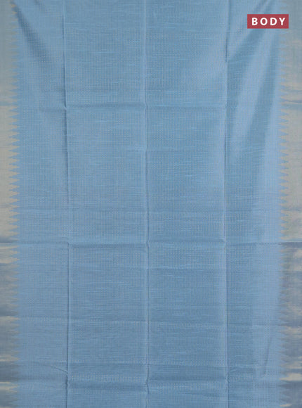 Semi dupion saree pastel blue and navy blue with allover zari woven buttas and temple design zari woven border
