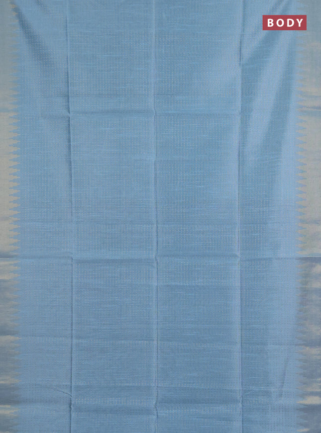 Semi dupion saree pastel blue and navy blue with allover zari woven buttas and temple design zari woven border
