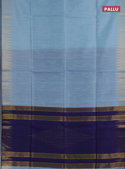 Semi dupion saree pastel blue and navy blue with allover zari woven buttas and temple design zari woven border