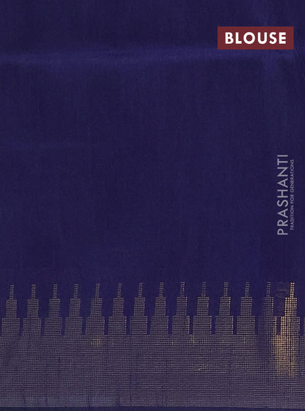 Semi dupion saree pastel blue and navy blue with allover zari woven buttas and temple design zari woven border