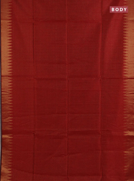 Semi dupion saree maroon and black with allover zari woven buttas and temple design zari woven border
