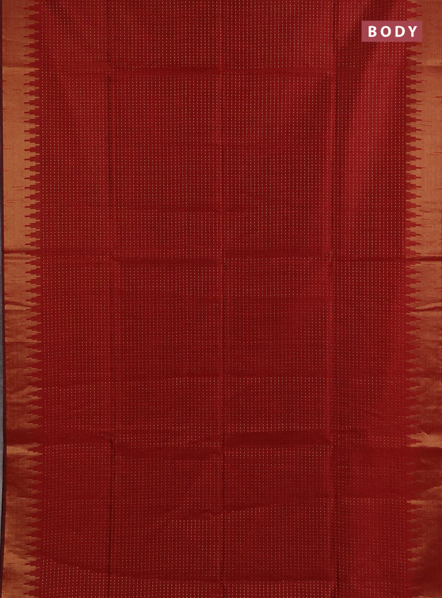 Semi dupion saree maroon and black with allover zari woven buttas and temple design zari woven border