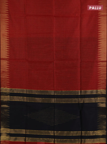 Semi dupion saree maroon and black with allover zari woven buttas and temple design zari woven border
