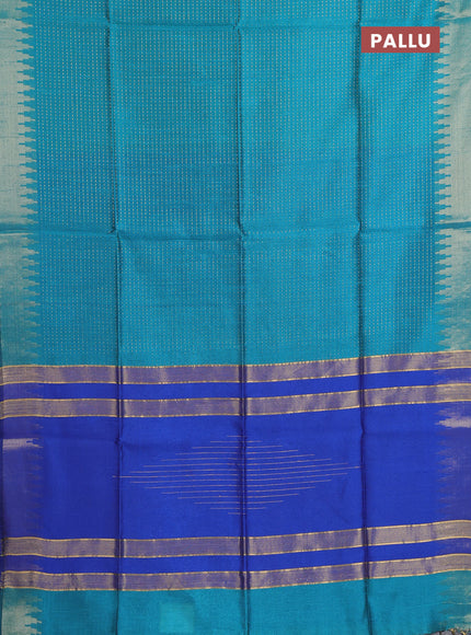 Semi dupion saree teal blue and blue with allover zari woven buttas and temple design zari woven border