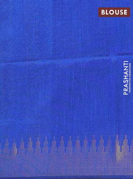 Semi dupion saree teal blue and blue with allover zari woven buttas and temple design zari woven border