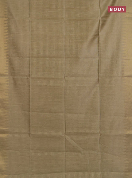Semi dupion saree beige and black with allover zari woven buttas and temple design zari woven border