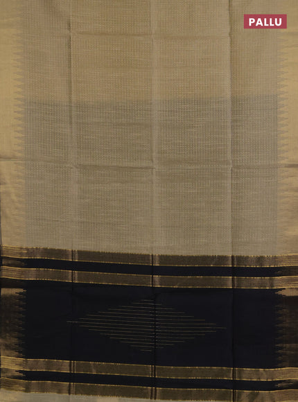 Semi dupion saree beige and black with allover zari woven buttas and temple design zari woven border