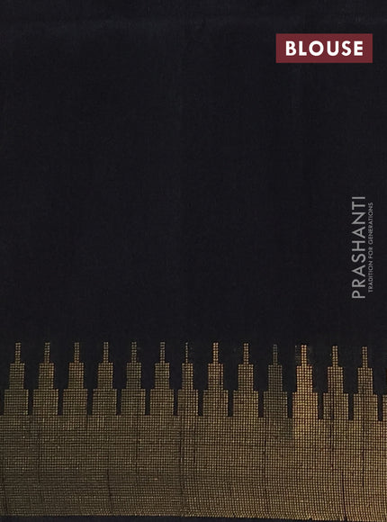 Semi dupion saree beige and black with allover zari woven buttas and temple design zari woven border