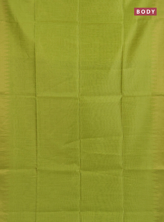 Semi dupion saree fluorescent green and black with allover zari woven buttas and temple design zari woven border
