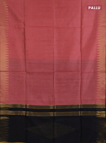 Semi dupion saree peach and black with allover zari woven buttas and temple design zari woven border