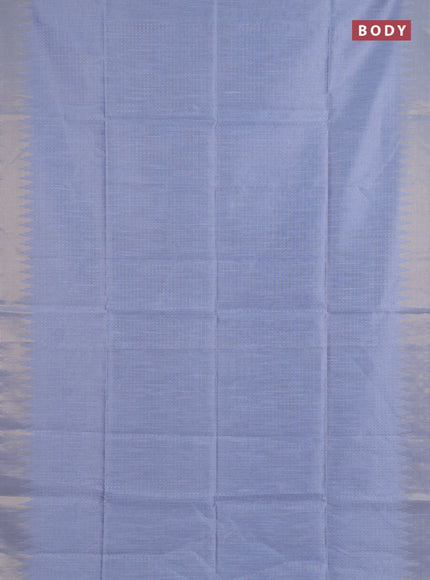 Semi dupion saree greyish blue and navy blue with allover zari woven buttas and temple design zari woven border