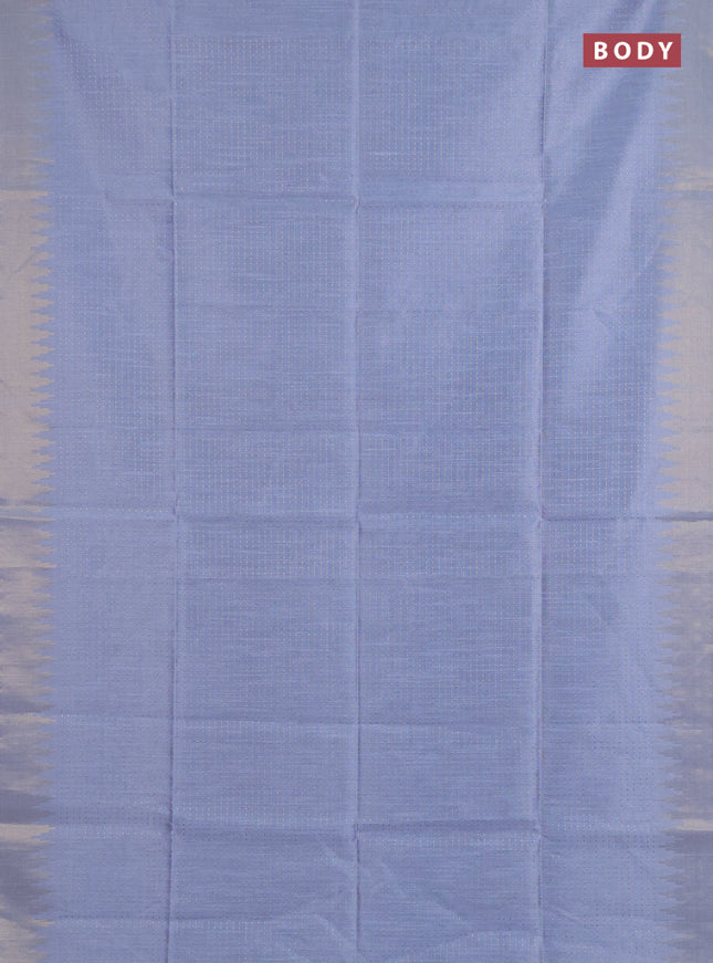 Semi dupion saree greyish blue and navy blue with allover zari woven buttas and temple design zari woven border