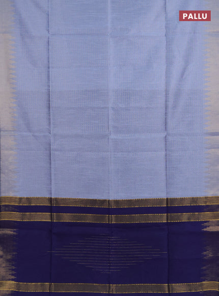 Semi dupion saree greyish blue and navy blue with allover zari woven buttas and temple design zari woven border