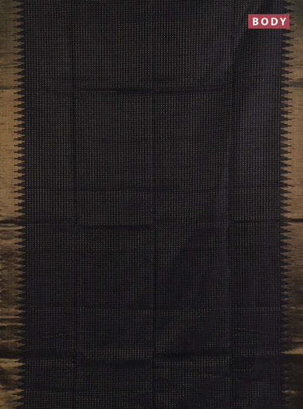 Semi dupion saree black and fluorescent green with allover zari woven buttas and temple design zari woven border