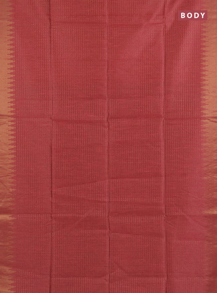 Semi dupion saree peach pink and navy blue with allover zari woven buttas and temple design zari woven border