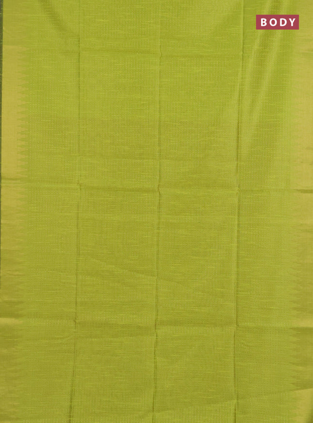 Semi dupion saree fluorescent green and purple with allover zari woven buttas and temple design zari woven border