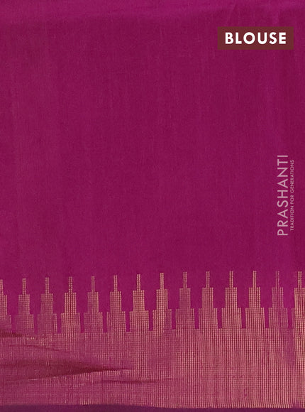 Semi dupion saree fluorescent green and purple with allover zari woven buttas and temple design zari woven border