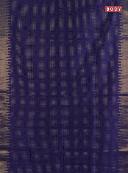Semi dupion saree navy blue and pink with allover zari woven buttas and temple design zari woven border