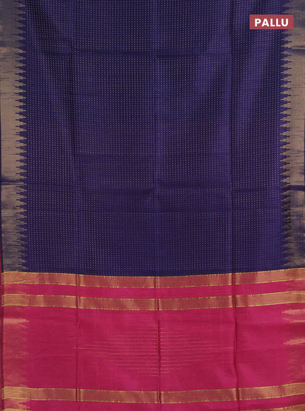 Semi dupion saree navy blue and pink with allover zari woven buttas and temple design zari woven border