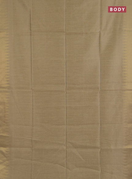 Semi dupion saree beige and maroon with allover zari woven buttas and temple design zari woven border