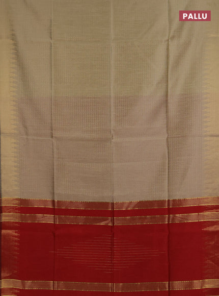 Semi dupion saree beige and maroon with allover zari woven buttas and temple design zari woven border