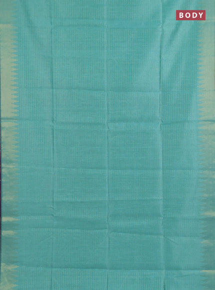 Semi dupion saree teal green and violet with allover zari woven buttas and temple design zari woven border