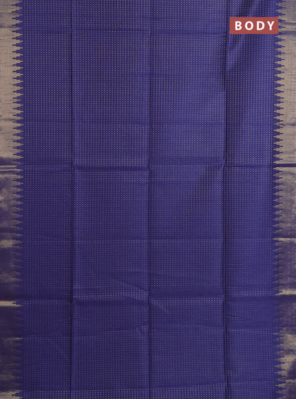 Semi dupion saree navy blue and pastel blue with allover zari woven buttas and temple design zari woven border
