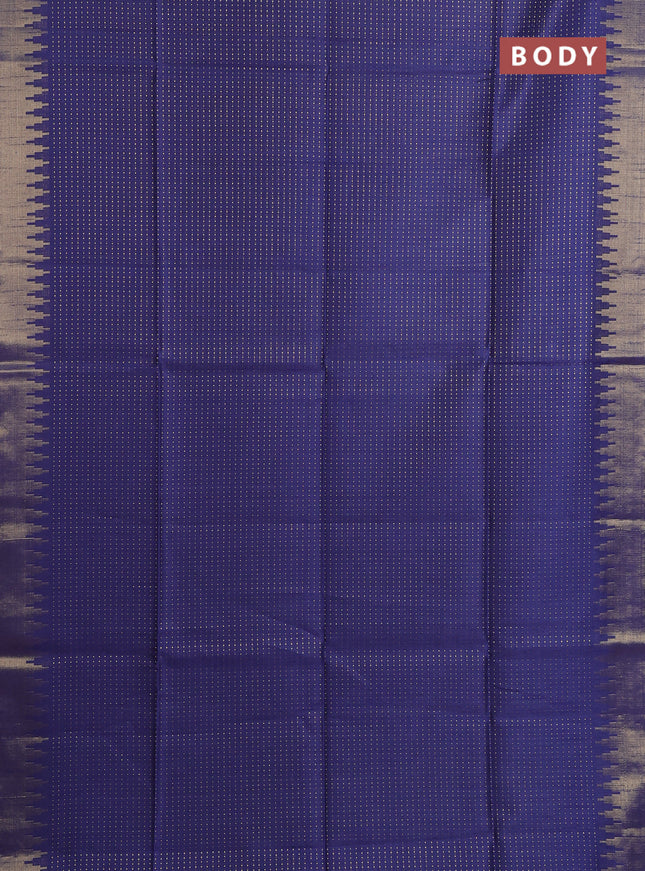 Semi dupion saree navy blue and pastel blue with allover zari woven buttas and temple design zari woven border