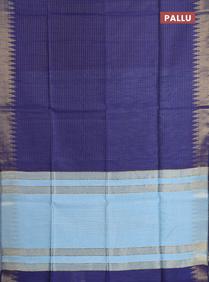 Semi dupion saree navy blue and pastel blue with allover zari woven buttas and temple design zari woven border