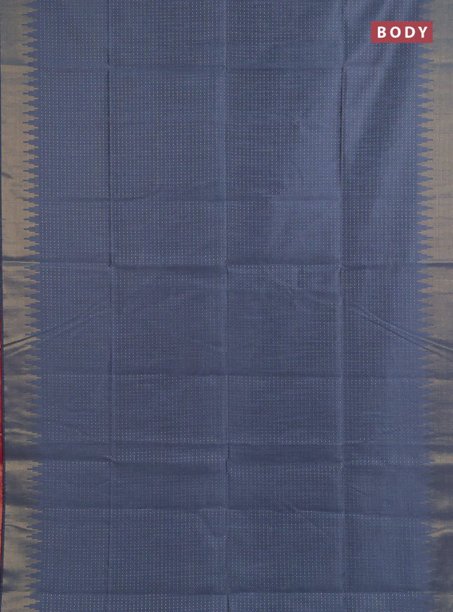 Semi dupion saree grey and pink with allover zari woven buttas and temple design zari woven border