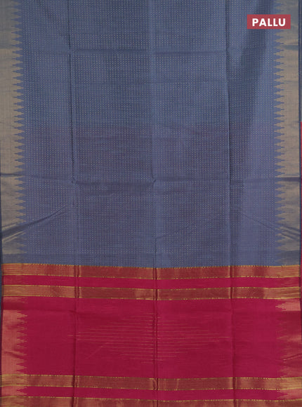 Semi dupion saree grey and pink with allover zari woven buttas and temple design zari woven border