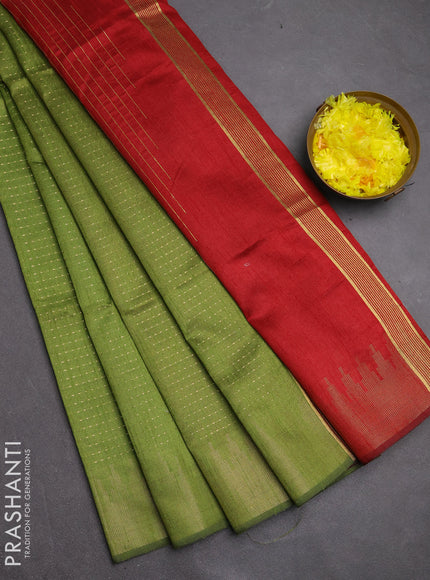 Semi dupion saree green and maroon with allover zari woven buttas and temple design zari woven border