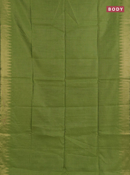 Semi dupion saree green and maroon with allover zari woven buttas and temple design zari woven border
