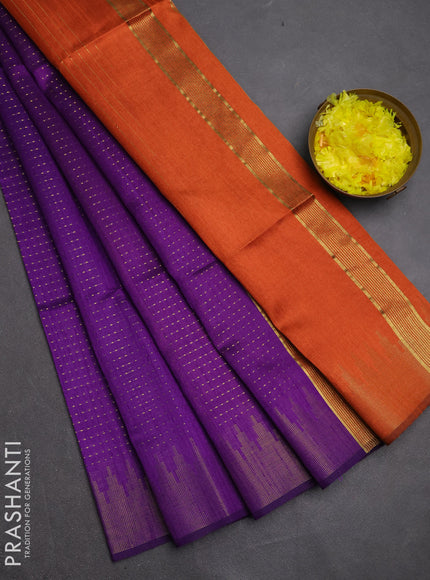 Semi dupion saree violet and orange with allover zari woven buttas and temple design zari woven border