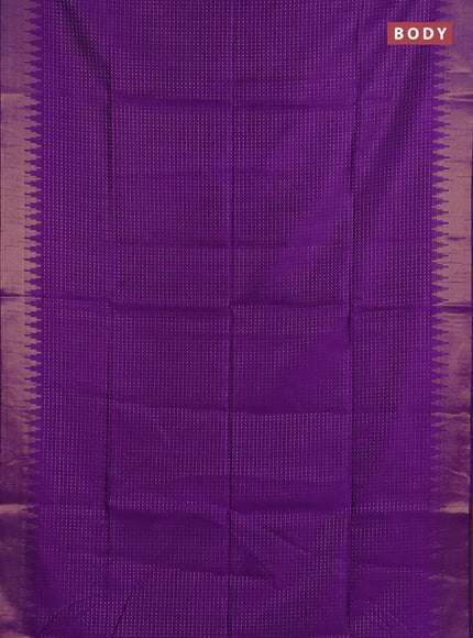 Semi dupion saree violet and orange with allover zari woven buttas and temple design zari woven border