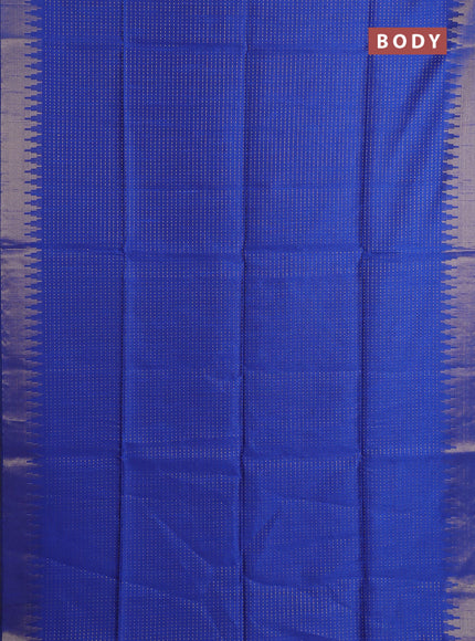 Semi dupion saree blue and fluorescent green with allover zari woven buttas and temple design zari woven border