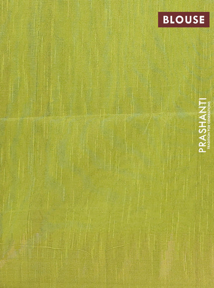 Semi dupion saree blue and fluorescent green with allover zari woven buttas and temple design zari woven border